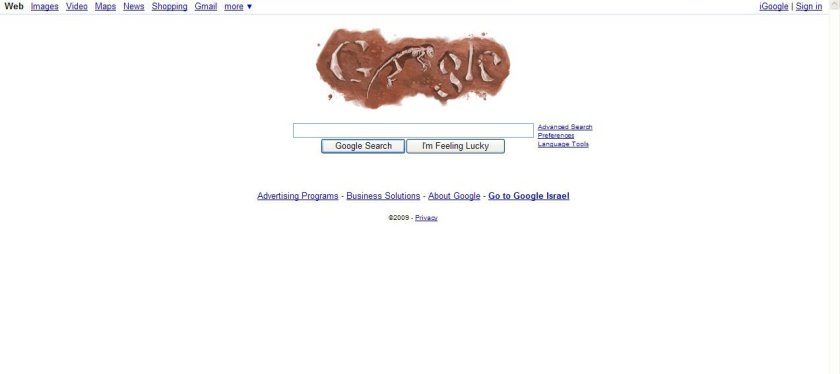 הלוגו של גוגל מה-19/05/2009, היום בו פורסם המאמר על אידה. תמונת מסך של דף הבית של גוגל.