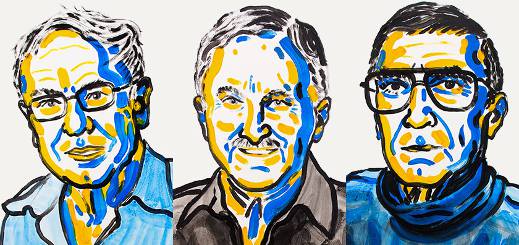 איור של סנג'ר, מודריץ' ולינדאל. זוכי פרס נובל לכימיה לשנת 2015.